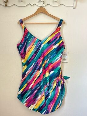 Maxine April Showers Swim Dress 20W Plus Size NWT Tummy Control
